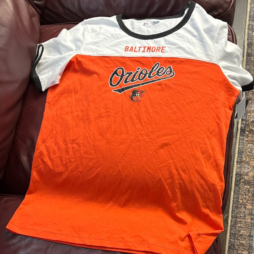 Baltimore Orioles Women's Orange and White Short Sleeve Tee